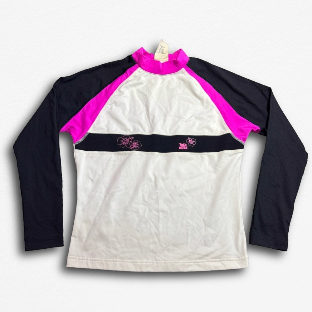 Toes on the Nose Kids XL Rash Guard Long Sleeve Swim Shirt Pink White Black